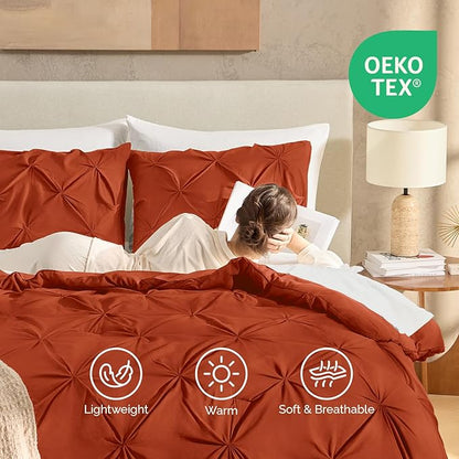 Andency California King Comforter Set Burnt Orange, Pinch Pleat Cal King Comforter Set 3 Pieces, Lightweight Soft Oversized King Microfiber Down Alternative Bedding Set