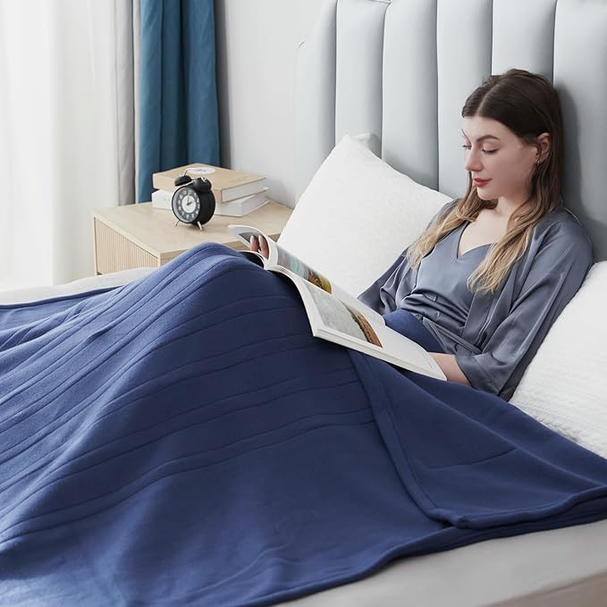 Electric Heated Blanket Twin Size 62"x84", Fast Heating Throw, Soft Fleece for Bed & Sofa, 10 Hours Auto Off & 4 Heating Levels, Machine Washable, Gifts for Grandma & Family-Dark Blue