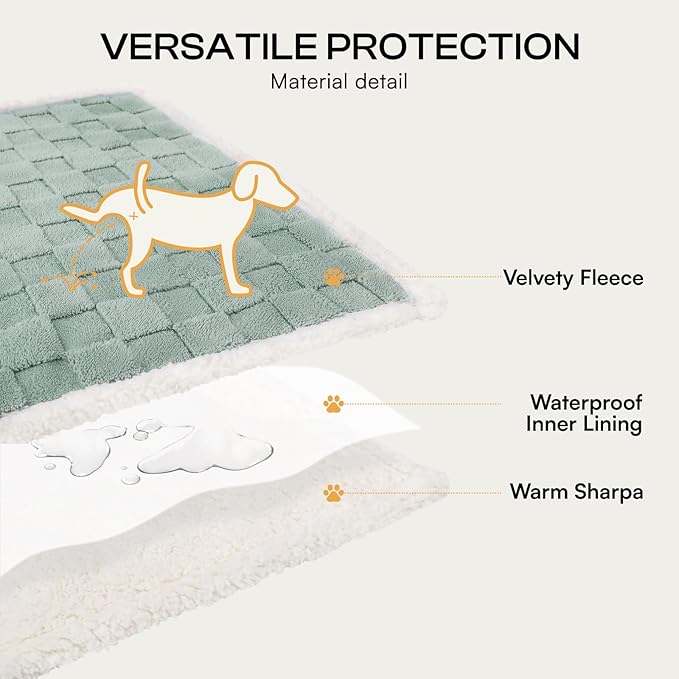 Luciphia Waterproof Dog Blanket for Large Dogs Washable Soft Sherpa Fleece Cat Blankets with 3D Jacquard Cozy Calming Reversible Bed Couch Protector Furniture Protection for Pet,Green White,65x57 inch