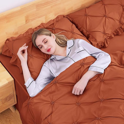 JOLLYVOGUE King Size Comforter Set 7 Pieces, Burnt Orange Bed in a Bag Comforter Set for Bedroom, Bedding Comforter Sets with Comforter, Sheets,Ruffled Shams & Pillowcases
