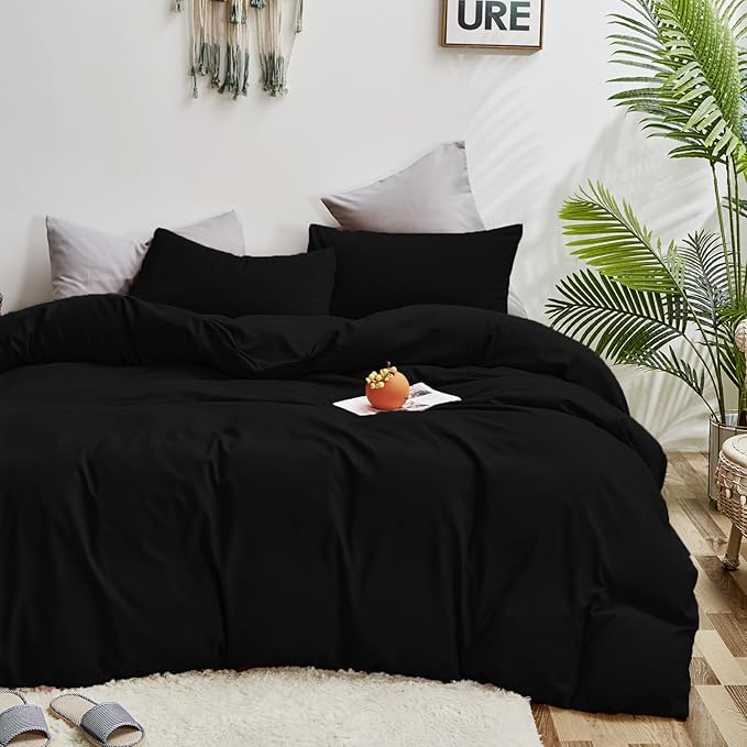 Cottonight Black Comforter Set Queen Men All Black Bedding Set Blanket Quilts Soft Breathable Pure Dark Color Lightweight Bedding Comforter Queen Size Adults Teens