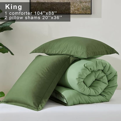 satisomnia Lightweight Green King Size Comforter Set, 3 Piece Comforter King Size