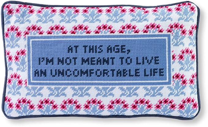 FURBISH Needlepoint Decorative Throw Pillow - Uncomfortable - 9"x15" - Small Embroidered Designer Pillow for Living Room, Couch, Sofa, Chair & Bed - Eclectic Home Decor