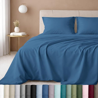 California Design Den Natural 100% Cotton Bed Sheets Full Size Set - Luxury 600 Thread Count Sateen, Hotel Quality Cooling Sheets, Fully Elasticized Deep Pockets, Crisp and Durable - Parisian Blue