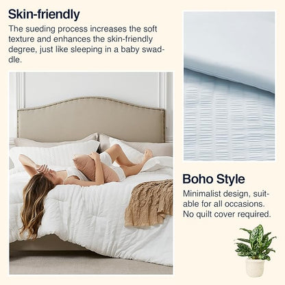 SkyBlue California King Comforter Set - 3 Pieces Seersucker Lightweight Bedding Comforter Sets (1 Soft Fluffy Comforter & 2 Pillowcases) - All Seasons Cozy Modern Bed Sets