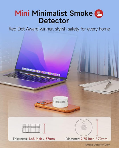 Heiman Matter Smoke Detector, Smart Photoelectric Fire Alarm, Ul217-10th Listed, Battery Powered, Real-Time Notification, Compatible with Smartthings, Home Assistant, Mini Portable for Home RV Travel