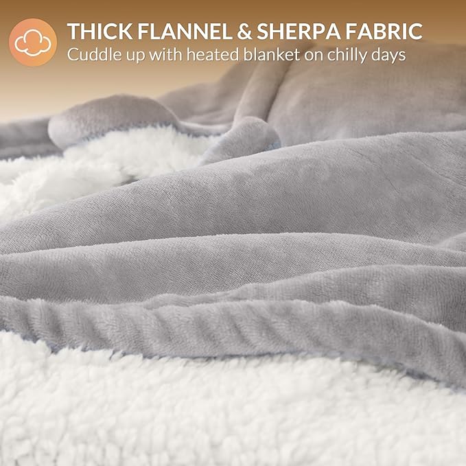 HOMLYNS LuxeHeat Heated Blanket Electric Blanket King Size, Soft Flannel Sherpa Heating Blanket with 10 Heat Settings, 1-10 hrs Timer Auto Shut Off (90x100 inches, Taupe)