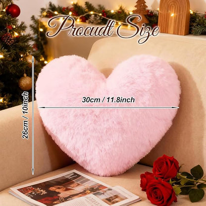 Nydotd Heart Pillows Cute Fuzzy Throw Pillow Pink Love Heart Shaped Decorate Pillows for Bed Livingroom Sofa Gifts Home Decor Cushion Small 11.8" x 10"