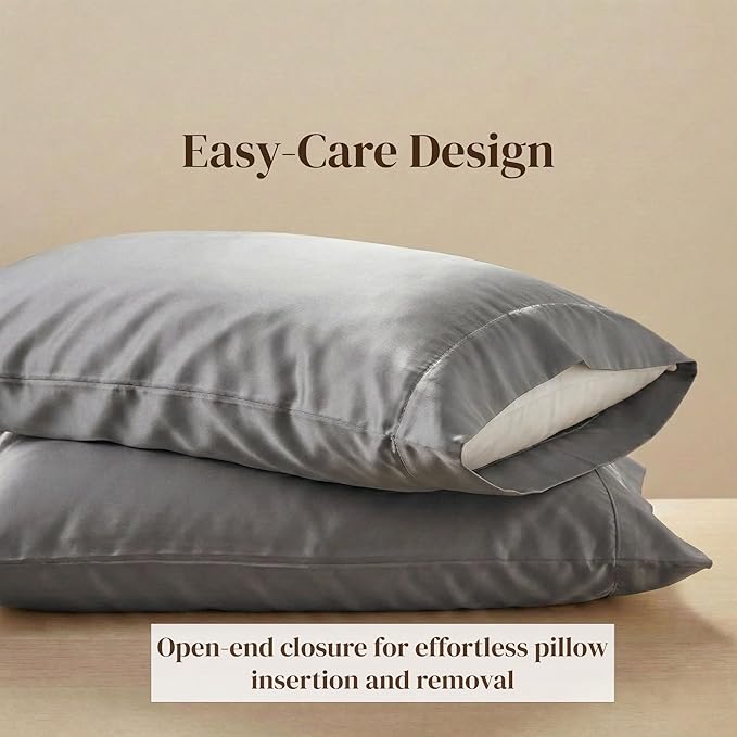Beckham Hotel Collection 100% Cotton Pillow Cases King Size Set of 2, 500TC, Luxury Sateen Pillowcases, Open End, Breathable, Moisture-Wicking, Dark Gray