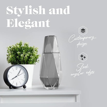American Atelier 37 oz Modern Geometric Bedside Carafe & Cup Set – 9" Glass Water Carafe with Lid for Nightstand, Office, Guest Room, Hydration, Juice & Mouthwash Storage, Stylish Drinkware (Grey)