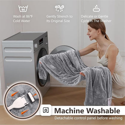 Wapaneus Heated Blanket Electric Blanket 62" x 84" Twin Size with 10 Heating Levels and 12 Hours time Settings, Flannel Fast-Heating Electric Blanket, ETL Listed, Machine Washable,Light Grey