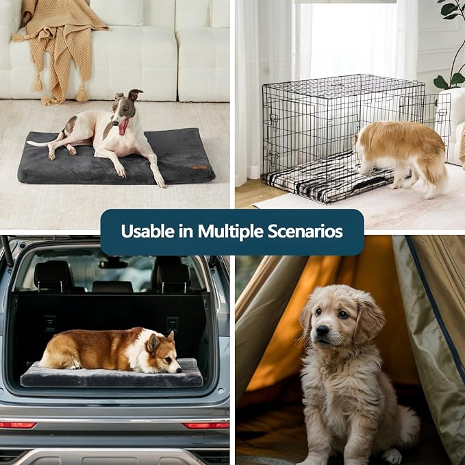 Memory Foam Dog Crate Pad, Medium, 30-inch, Grey - Orthopedic Pet Bed Mat with Waterproof Lining, Removable Washable Cover, for Dogs & Cats