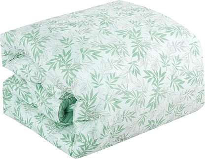 Chezmoi Collection Venus 3-Piece Floral Leaves Comforter Set King - Green White Leaves Printed Microfiber Lightweight Bedding Set for All Season