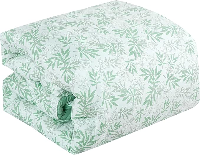 Chezmoi Collection Venus 2-Piece Floral Leaves Comforter Set Twin - Green White Leaves Printed Microfiber Lightweight Bedding Set for All Season