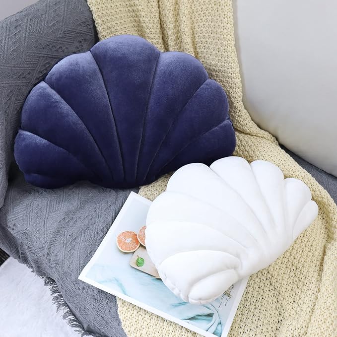 Yi-gog Seashell Pillow Sea Shaped Decorative Princess Throw Pillow 3D Velvet Soft Ocean Cute Throw Pillows for Bed Couch Chair Sofa Room 18 X 13 inch