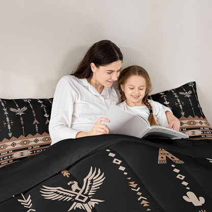 Feelyou Black Brown Southwestern Aztec Bedding Set Queen Size Boho Western Comforter Set Boys Girls Vintage Geometric Tribal Duvet Quilt