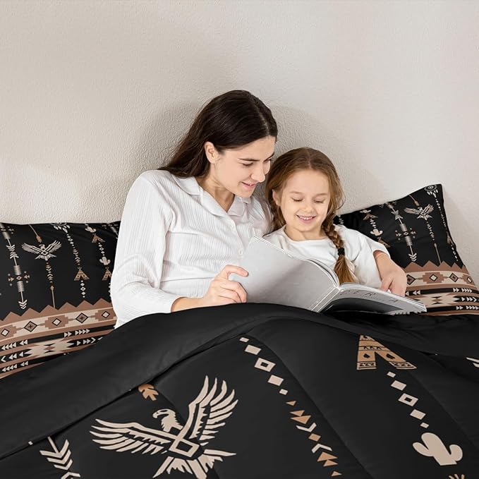 Feelyou Black Brown Southwestern Aztec Bedding Set King Size Boho Western Comforter Set Boys Girls Vintage Geometric Tribal Duvet Quilt