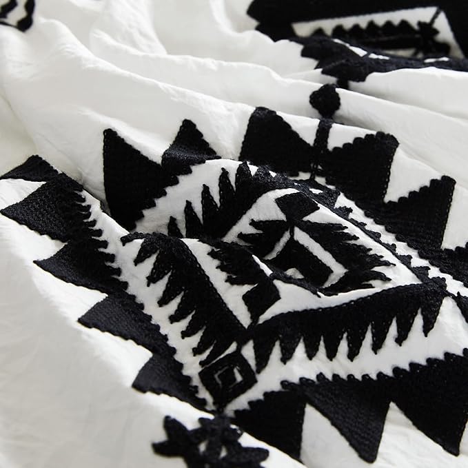 MaiRêve Embroidery Comforter Set, Boho Farmhouse Western Bedding Set, All Season Bed in A Bag Comforter Set with Sheets, Pillowcases & Shams, White Full 7 Pieces