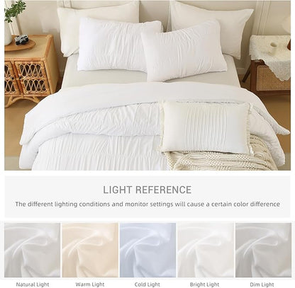 Lady Ann King Size Comforter Sets White Ruched Bedroom Sets, 106"*95" Fluffy Bedding Comforter Sets, Ultra Soft & Luxurious All Season Bed Sets for Women Men, 3pcs