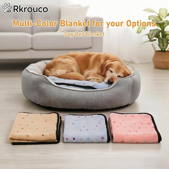 Three Piece Pet Blanket Set for Dogs Cats Soft Comfy Puppy and Kittens Bed Blanket Fluffy Fleece Pets Throw with Cute Patterns (Medium 30x20.5 inch, Colored Dots)