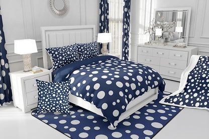 Manfei White Polka Dots Comforter Set Full Size 3 Pcs,French Style Cute Dots Print Bedding Set,Geometric Circles Navy White Simple Quilt Set for Teens Bedroom,2 Pillowcases