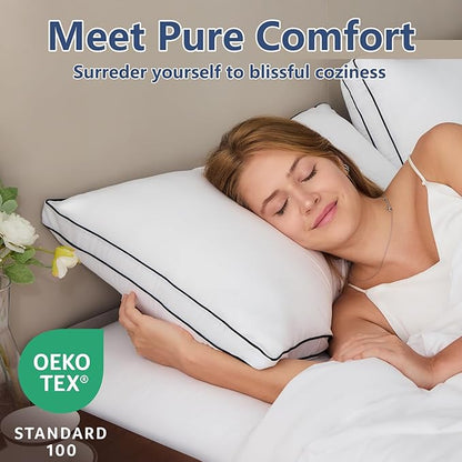 CozyLux Pillows King Size Set of 2, Soft and Supportive 3D Down Alternative Bed Pillow for Sleeping 2 Pack White, Luxury Hotel Quality Gusseted Bedding Pillows for Back, Stomach or Side Sleepers 18x34