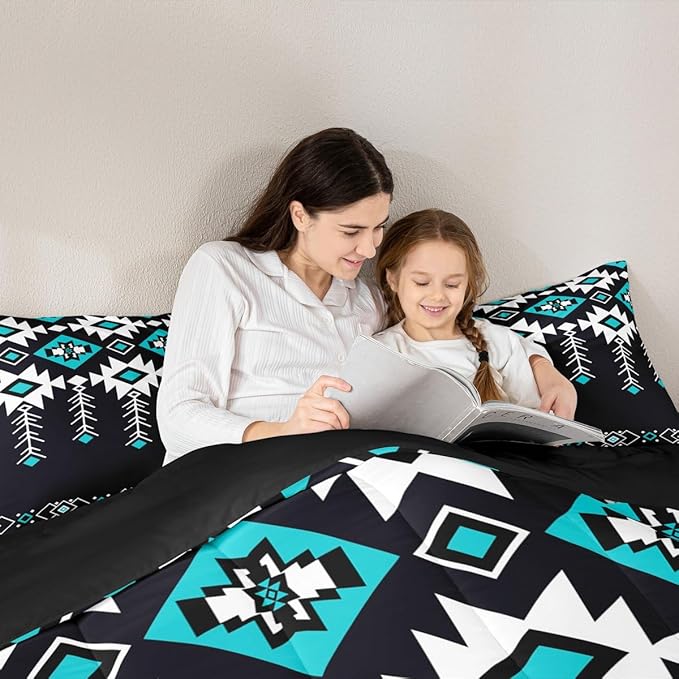 Erosebridal Twin Western Aztec Comforter Set for Boys, Native American Navajo Bedding Set Rustic Southwestern Quilt Ethnic American Native Geometric Down Comforter for Teens Adult Bedroom, Black