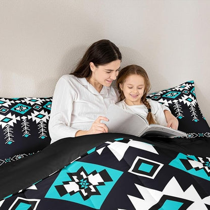 Erosebridal Twin Western Aztec Comforter Set for Boys, Native American Navajo Bedding Set Rustic Southwestern Quilt Ethnic American Native Geometric Down Comforter for Teens Adult Bedroom, Black