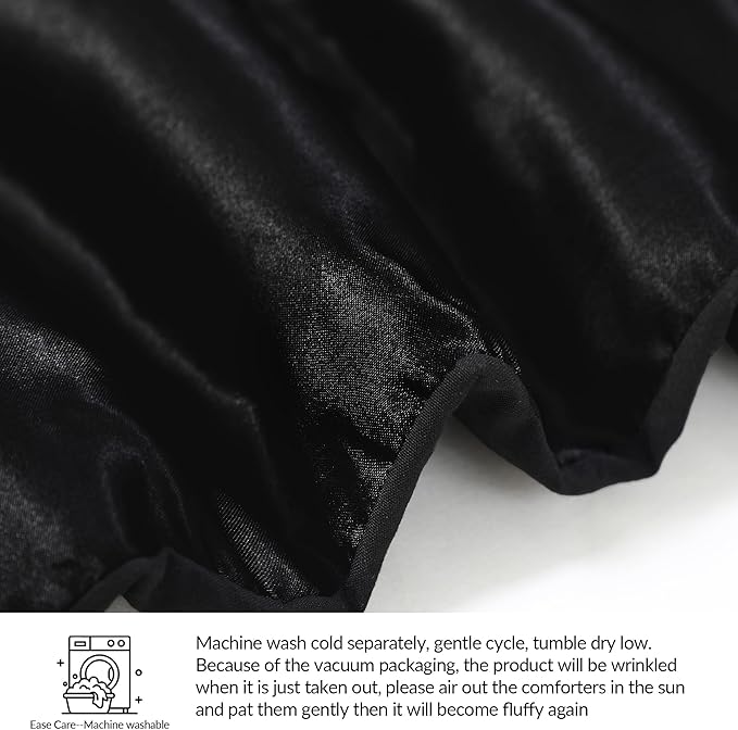 Whale Flotilla 3-Piece Reversible Silky Soft Queen Comforter Bedding Set, Luxurious Satin Comforters Full Size with 2 Satin Pillowcases, Lightweight Duvet for All Seasons, Black