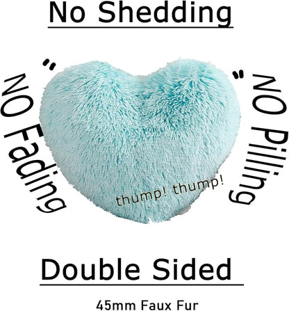 MorroMorn Fluffy Heart Throw Pillows, Shaggy Decorative Pillow for Sofa Couch Bed, Cute Room Decor Decorations for Women Girls Kids (Aqua)