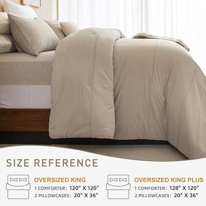 CozyTide Oversized King Comforter 128x120,Cotton Extra Large King Size Bedding Comforter Set,Lightweight Vintage Farmhouse Linen Like Textured Pleated Bedding Set Ultra Soft