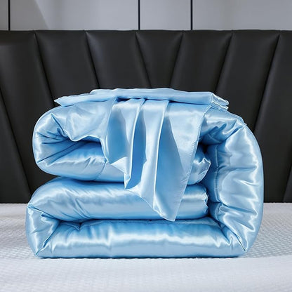 Satin Comforter Set King Silk Like Blue Bedding Set Luxury Hotel Silky Bed Home Deocr Sexy Silky Down Comforter Baby Blue Bed Set