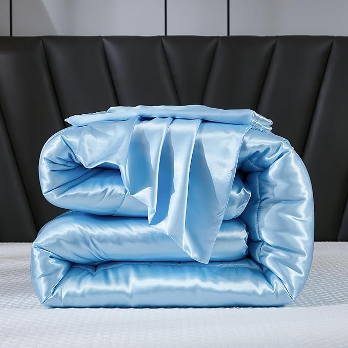 Satin Comforter Set Queen Silk Like Blue Bedding Set Luxury Hotel Silky Bed Home Deocr Sexy Silky Down Comforter Baby Blue Bed Set
