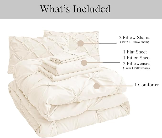 LANE LINEN California King Comforter Set of 7 Piece - Smooth Microfiber All-Season Luxury Down Alternative - Classic Pintuck Stitch Bedding Collection - Clean Aesthetic Fluffy Cal King Bed Set - Ivory | Cloud comfort, Luxury oversized, Microfiber textu...