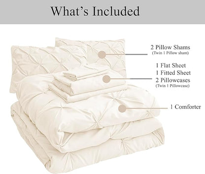 LANE LINEN Full Size Comforter – 7 Piece Bed in a Bag - All-Season Bedding for Full Beds - Complete Set with Down-Alternative Comforter, Sheets, Pillowcases & Shams – Cozy & Ultra-Soft Bed Set - Ivory | Plush alt comfort, Cozy sleep feel, Light all sea...
