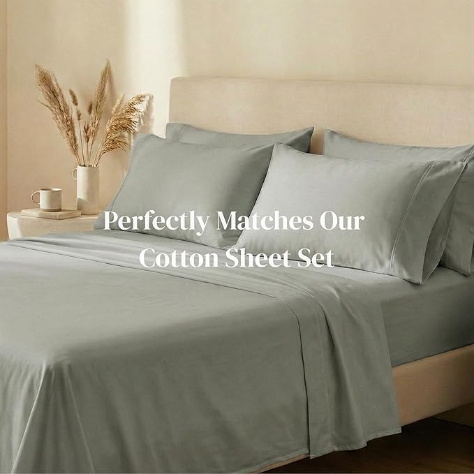 Beckham Hotel Collection 100% Cotton Pillow Cases Standard/Queen Size Set of 2, 500TC, Luxury Sateen Pillowcases, Open End, Breathable, Moisture-Wicking, Aqua Gray