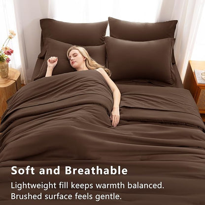 CozyLux King Size Comforter Set Brown, 7 Pieces Bed in a Bag King Comforter Set with Sheets, Soft Bedding Set with Down Alternative Comforter, Fitted Sheets, Flat Sheets, Pillow Shams and Pillowcases