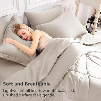 CozyLux Full Size Comforter Sets Linen - 7 Pieces Bed in a Bag Full, Luxury Soft Bed Set for All Seasons, Bedding Set with Down Alternative Comforter, Sheets, Pillowcases & Shams