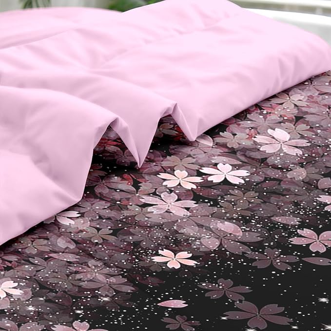 Comforter Set Full Size, Pink Cherry Flower 7 Pcs Bedding for Kids and Adults, Blossom Floral Bed Sheet Sets with Fitted Sheet 2 Pillowcases & 2 Shams for Bedroom Bed Decor