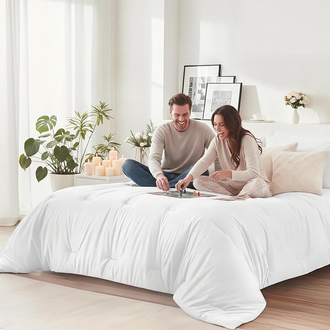 California King Comforter Set 7 Pieces - Ultra-Soft Bed in a Bag, Cozy Luxury All Season Bedding Sets with Comforter, Flat Sheet, Fitted Sheet, 2 Pillow Shams & 2 Pillowcases, White
