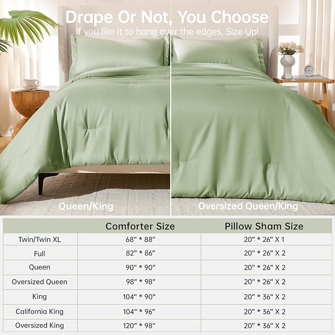 MUXHOMO Green Twin/Twin XL Comforter Set, All Season Ultra Soft Down Alternative Bedding - 2 Piece Lightweight Bed Set Includes 1 Comforter (68"x88") and 1 Pillow Shams (20"x26")