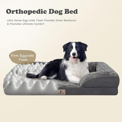 XL Orthopedic Dog Beds Large Sized Dog - Washable Large Dog Cat Bed Waterproof, Comfort Dogs Couch Sofa with Washable Removable Cover, Pet Bed with Nonskid Bottom, Dark Grey, 48"