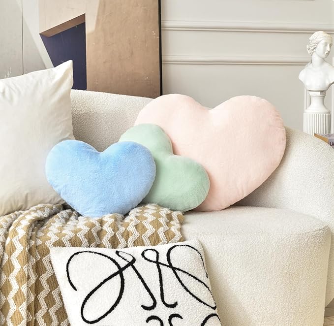 Petrella Heart Pillow Cute Fuzzy Pillows Throw Pillows for Bed Livingroom Home Decor Cushion Decorative Aesthetic Preppy Pillows Pink2,Large 19"x15"