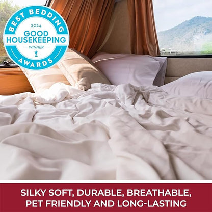 Mellanni RV Short Queen Sheets - 4 PC Iconic Collection Bedding - Hotel Luxury, Extra Soft, Cooling Bed Sheets - Deep Pocket up to 10 inch (RV/Short Queen, Beige)