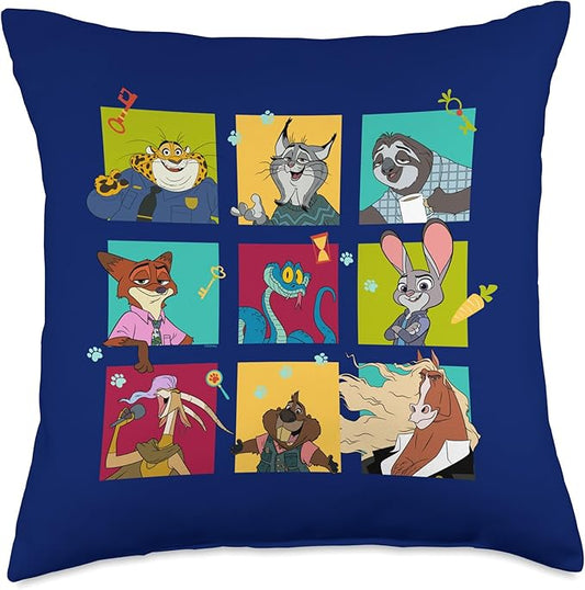 Disney Zootopia 2 Illustrated Characters Grid Throw Pillow