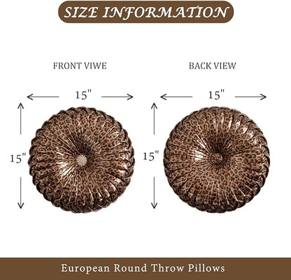 EUCIOR Leopard Gold Throw Pillows,Circular Pillow,Pumpkin Pleated Handmade Throw Pillows,Smooth Metallic Leather Decorative Pillows for Home Decor Bedroom Living Room Couch Bed Sofa