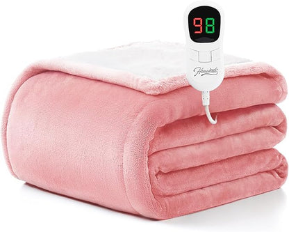 Homemate Electric Heated Blanket Twin Size - 62"x84" Heating Blanket Twin Size 1/2/4/6/8 Hours Auto-Off 10 Heat Level Over-Heat Protection Flannel Sherpa ETL Certification