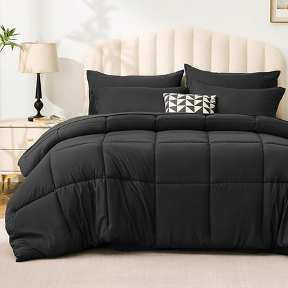Love's cabin Twin Comforter Set Ash Black, 5 Pieces Twin Bed in a Bag, All Season Bedding Sets with 1 Comforter, 1 Flat Sheet, 1 Fitted Sheet, 1 Pillowcase and 1 Pillow Sham