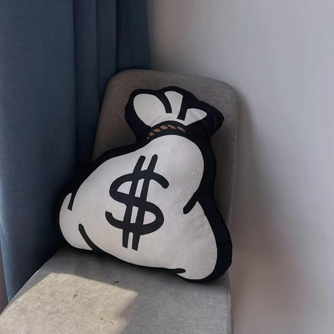 Money Bag Decorative Pillows, Funny Dollar Shaped Soft Plush Pillow,22.83in×18.9in Throw Pillow for Living Room Couch Bed Sofa Outdoor (A)