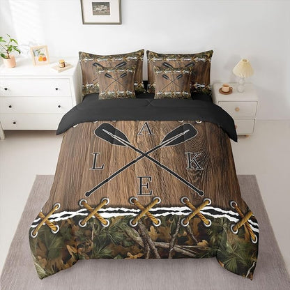 Erosebridal Camo Bed in a Bag King Size Comforter Set 7 Pieces | Lake Paddle Bedding Sets Mens Country Comforter and Sheet Set, Woodland Animals Farmhouse Bed Sets,Camouflage Cabin Hunting Decor